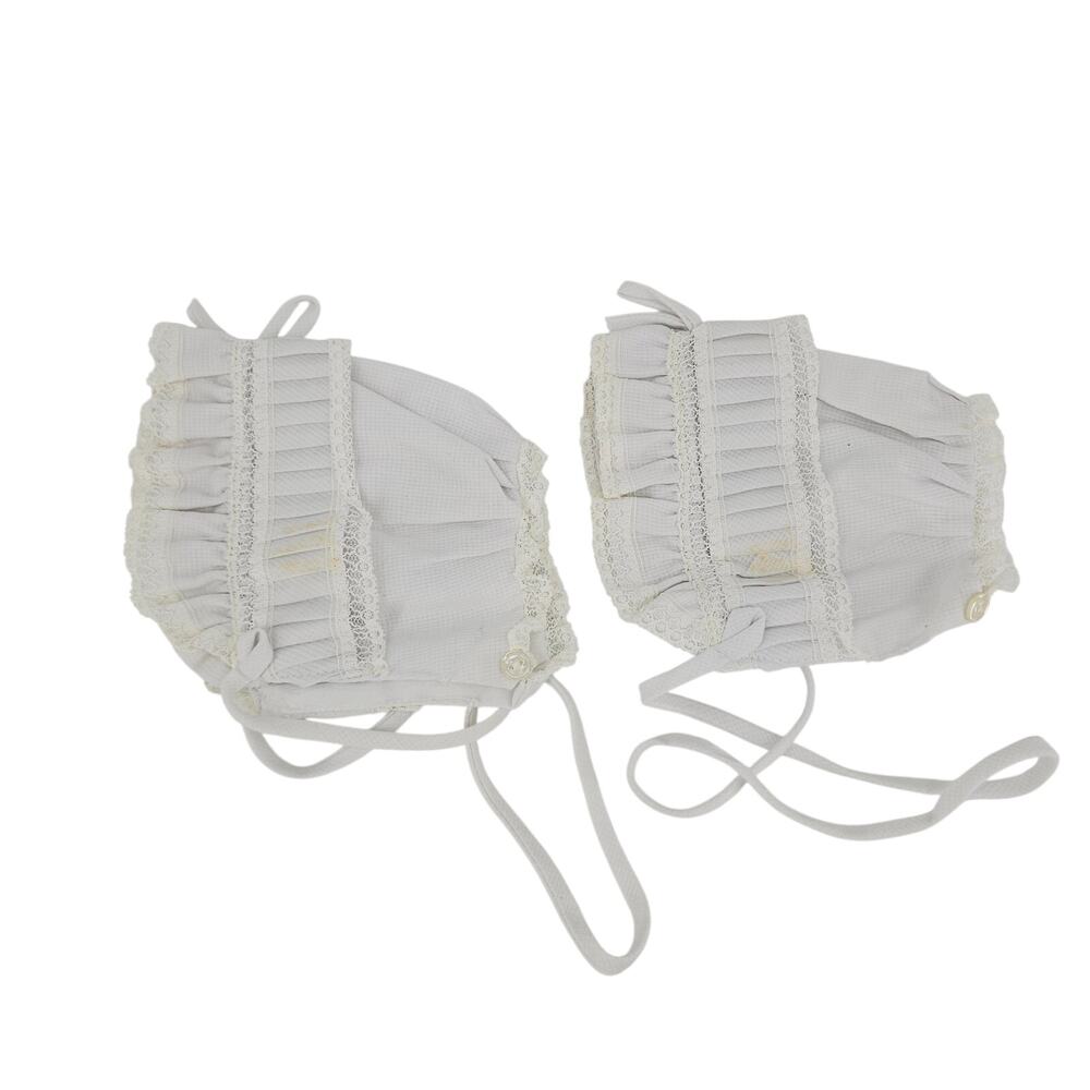 Set of 2 Vintage Infant Baby TWIN Girls Cotton Ruffle Bonnet Hat 0-3 mo Cottage